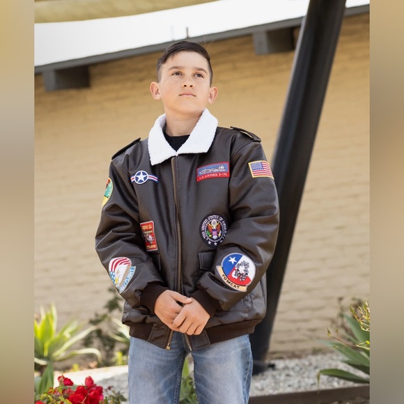 Up and Away A-2 Brown Bomber Faux Leather Jacket with Aviation Patches